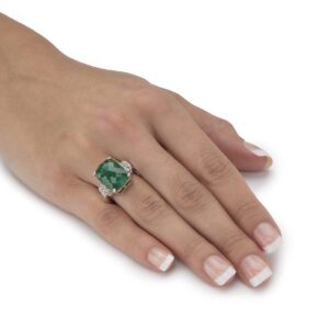 PalmBeach Gold-Plated or Sterling Silver Emerald Cut Genuine Gemstone and Round Genuine Tanzanite Cocktail Ring Size 9