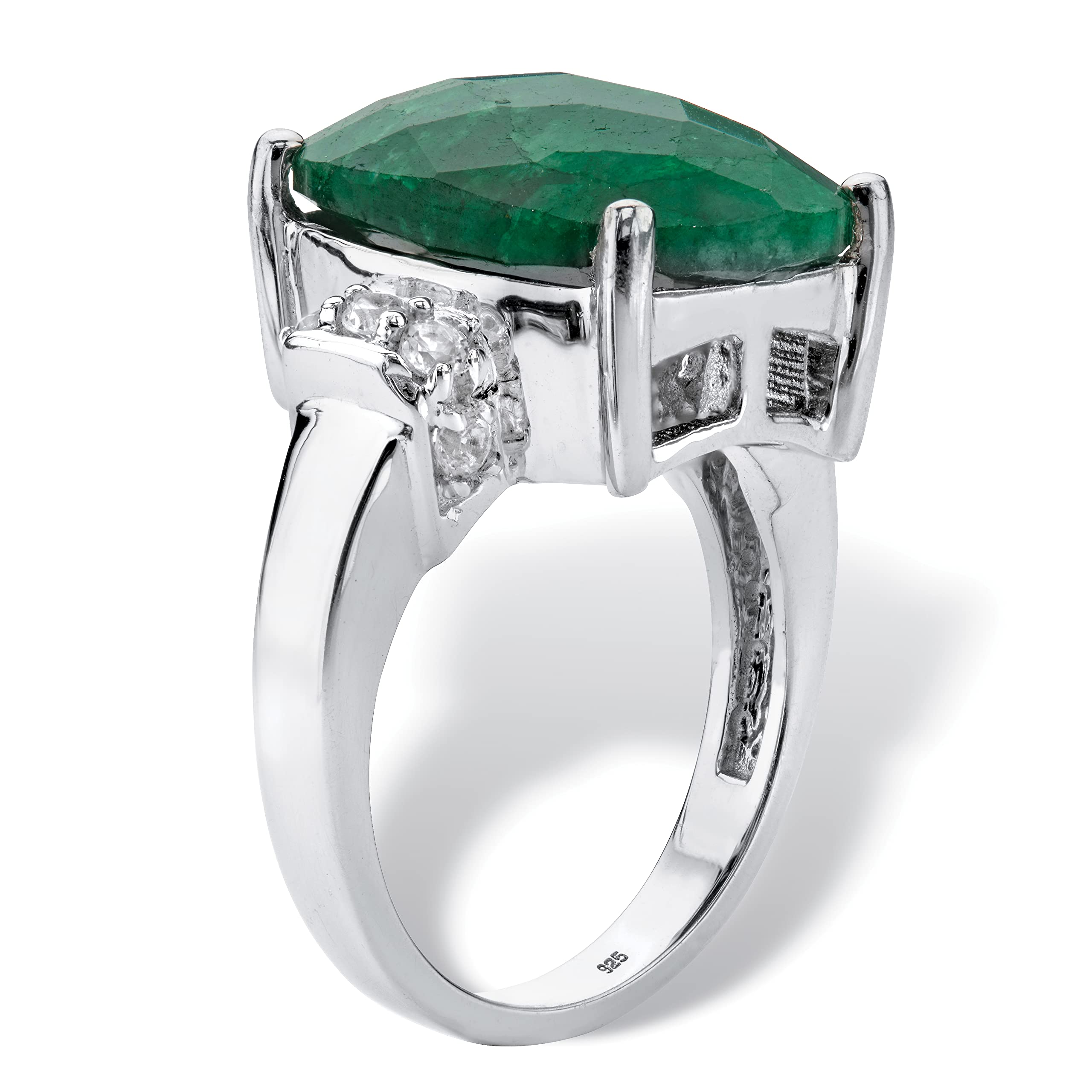 PalmBeach Gold-Plated or Sterling Silver Emerald Cut Genuine Gemstone and Round Genuine Tanzanite Cocktail Ring Size 9