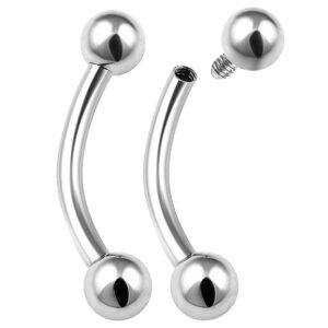 bodyjewellery 2pcs 16g internal thread curved barbell cartilage lip tragus eyebrow helix conch stud surgical steel labret stud - 8mm