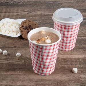 Restaurantware 12 Ounce Disposable Coffee Cups 500 Spiral Wall Hot Cups For Coffee - Lids Sold Separately Rolled Rim Paper Insulated Coffee Cups Picnic Print For Coffee Tea And More