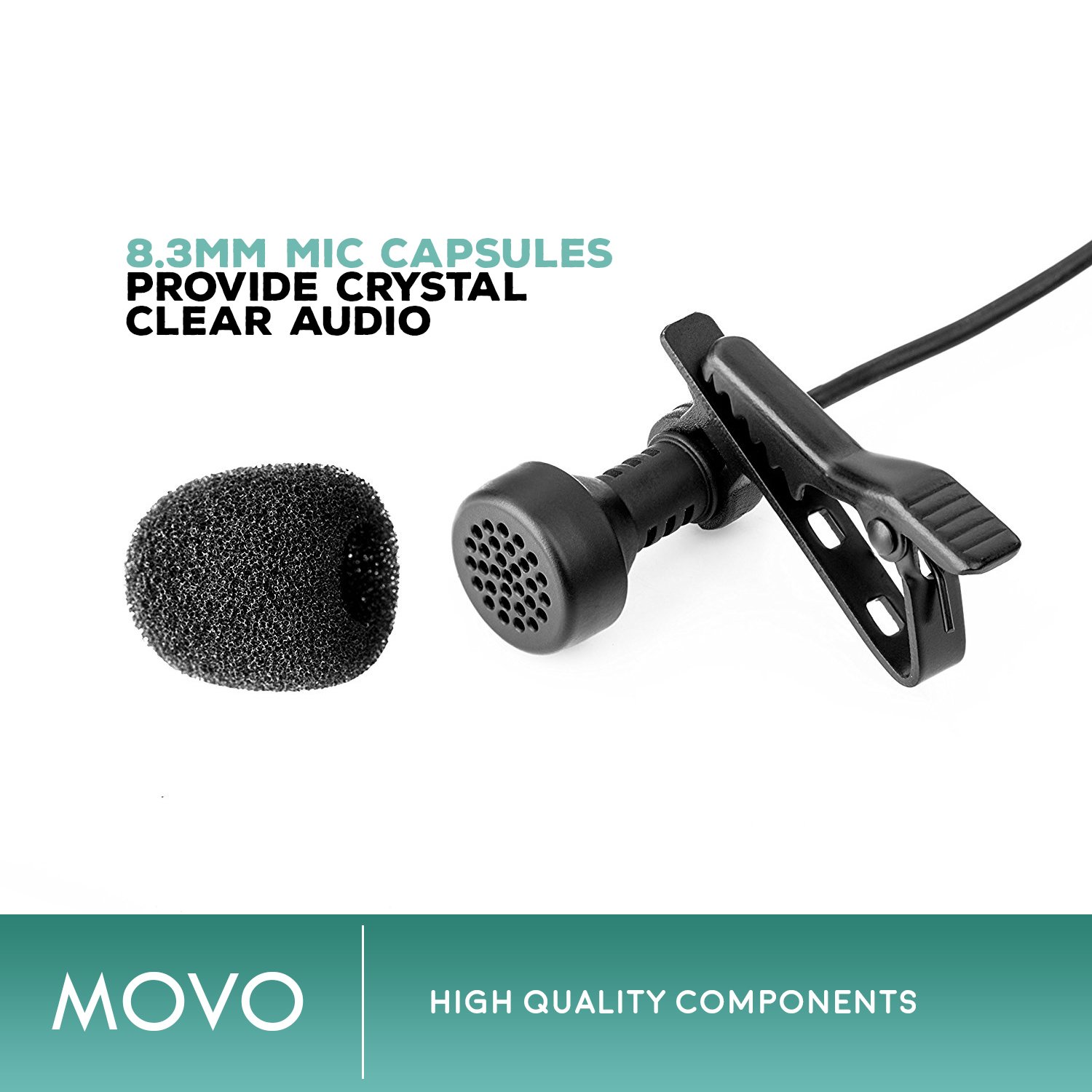 Movo LV-6 Pro Grade Omnidirectional XLR Lavalier Condenser Microphone, with 8.3mm Mic Capsule, Lapel Clip and Windscreen (48V Phantom Powered)