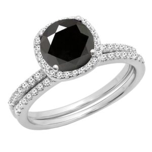 dazzlingrock collection 2.00 cttw round black & white diamond cushion shape head halo engagement ring set for her in 14k solid white gold size 8