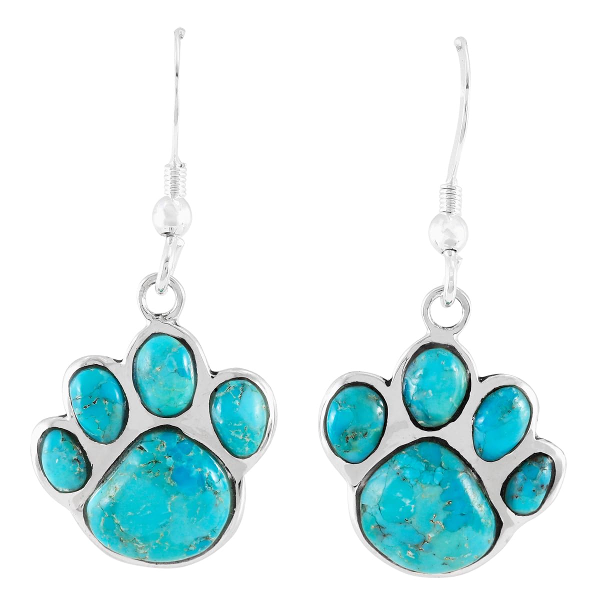 Dog Paw Earrings in Sterling Silver Genuine Turquoise & Gemstones (Turquoise)