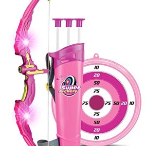 SainSmart Jr. Kids Bow & Arrow Toy, Princess Basic Archery Set Outdoor Hunting Game with 3 Suction Cup Arrows, Target & Quiver, Pink,includes 1 x luminous bow