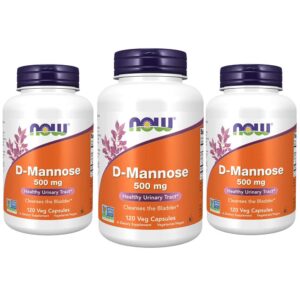 Now Foods Supplements, D-Mannose 500 mg, Non-GMO Project Verified, Healthy Urinary Tract*, 120 Veg Capsules (Pack of 3)