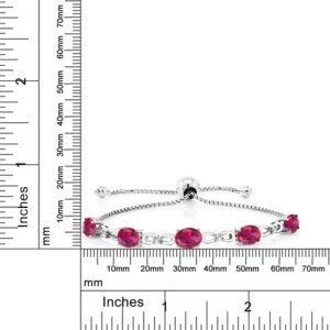 Gem Stone King 925 Sterling Silver Red Created Ruby and White Lab Grown Diamond Tennis Bracelet For Women (4.27 Cttw, Gemstone July Birthstone, Oval 7x5MM, Fully Adjustable Up to 9 Inch)