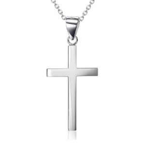 LUHE Small Cross Necklace Sterling Silver White Gold Plated Father Daughter Necklace for Men Women