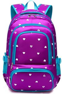 bluefairy kids backpack for girls primary elementary school bag bookbag for childs book bag mochilas escolares para niñas de 4-6 back to school cute gifts 17" heart print/purple