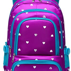 BLUEFAIRY Kids Backpack for Girls Primary Elementary School Bag Bookbag for Childs Book Bag Mochilas Escolares para Niñas de 4-6 Back to School Cute Gifts 17" Heart Print/Purple