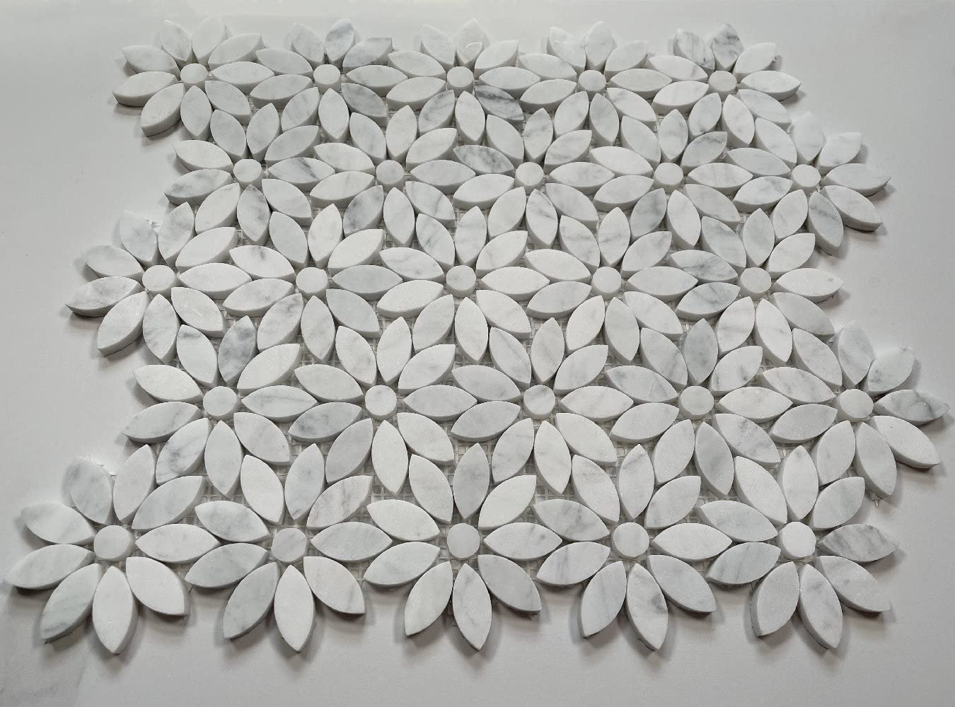 Stone Center Online Carrara White Marble Daisy Flower Pattern Mosaic Tile Honed Kitchen Bath Wall Floor Backsplash Shower (1 Sheet)