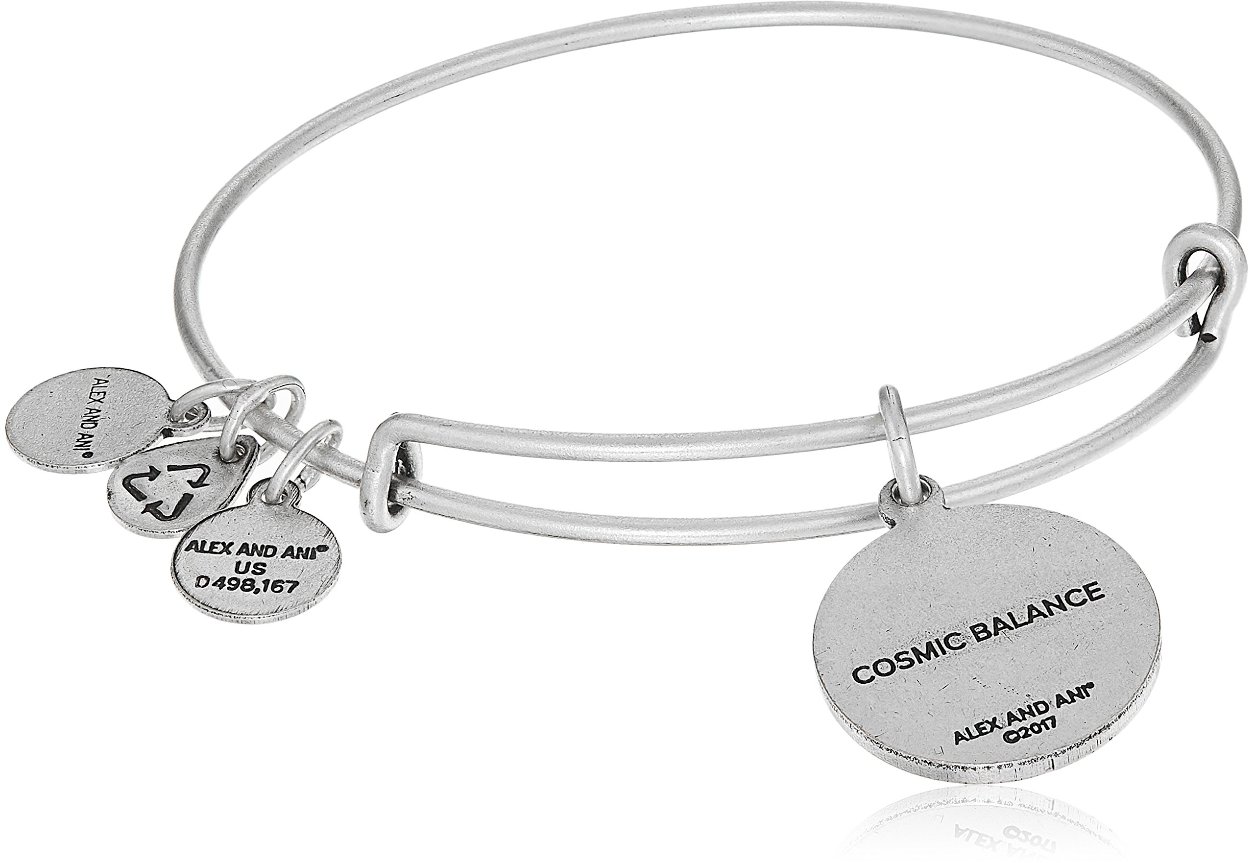 Alex and Ani Blueprint Expandable Bangle for Women, Cosmic Balance II Charm, Rafaelian Silver Finish, 2 to 3.5 in