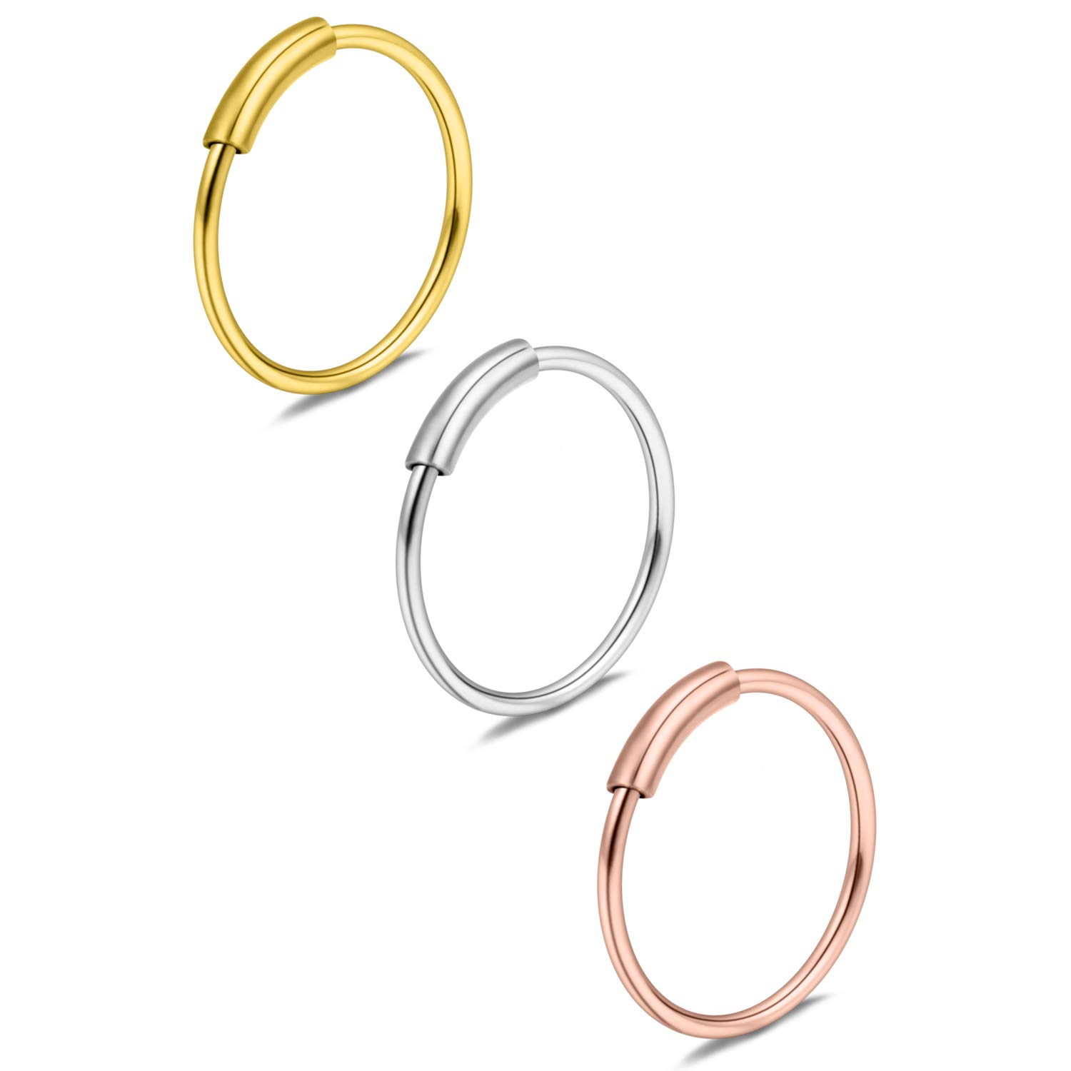 Ruifan 3PCS 316L Surgical Steel Seamless Continuous Hoop Rings Nose Eyebrow Tragus Lip Ear Ring BCR 22 Gauge 8MM - Mix Color