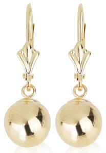 14k yellow gold drop earrings with round gold ball (lever back ball earrings, balls available in 5-8 mm) (5 mm)