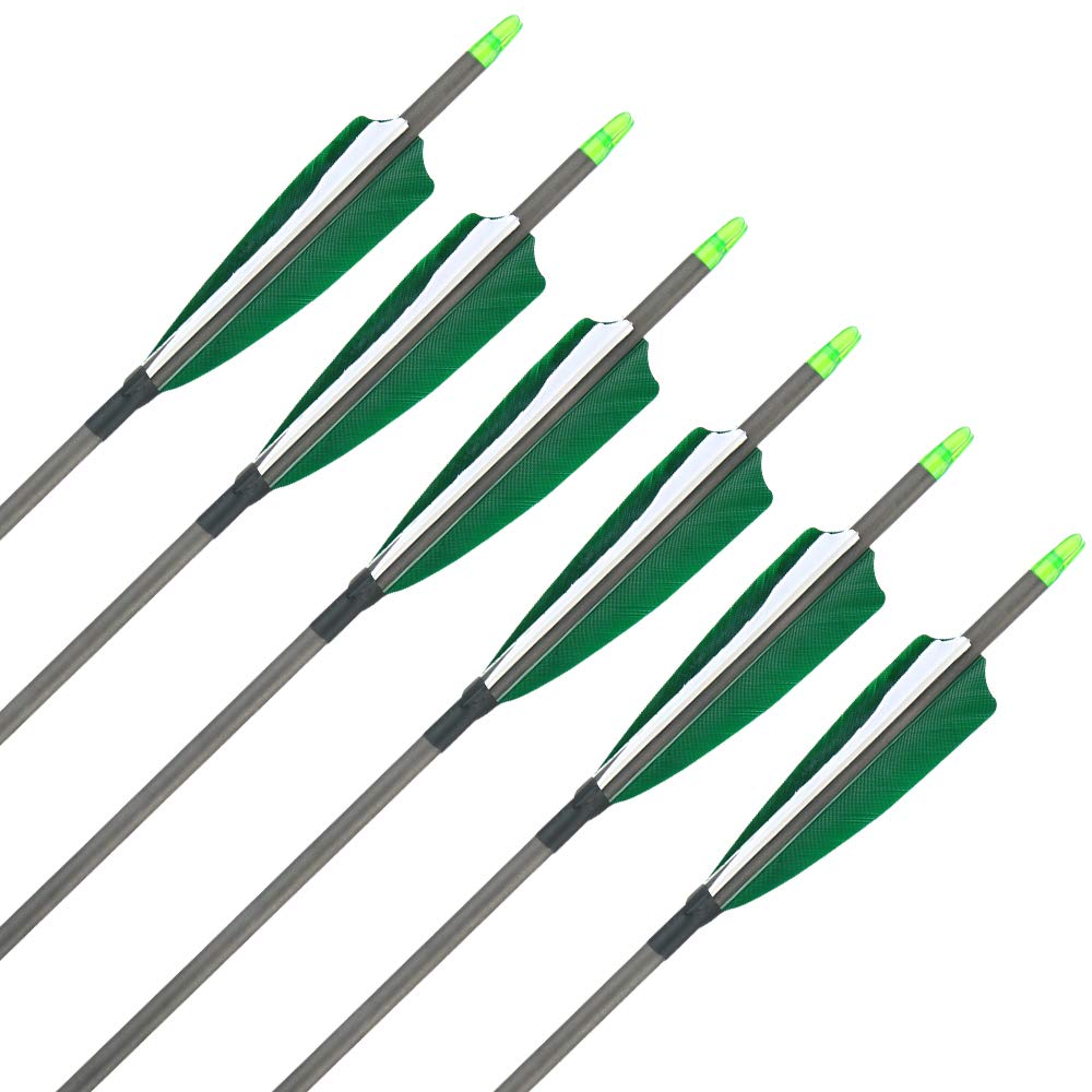 Huntingdoor Pure Carbon Arrows 31inch 400spine Archery Arrows Feather Fletching Screw-in Field Points Targeting Arrows for Compound Bow Recurve Bow 6/12 Pack