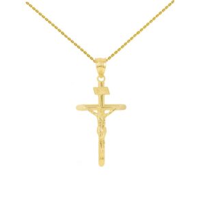 10k yellow gold 1-3/8" christian catholic jesus christ on inri cross crucifix pendant necklace - 18"