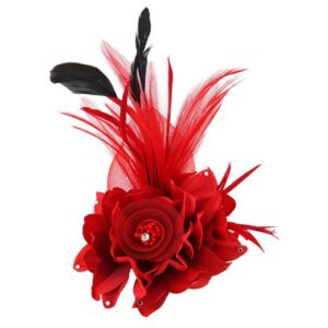 ACTLATI Charming Mesh Feather Hair Clip Women Girls Hairpin Cocktail Party Flower Barrette Fascinator Hat, Red, One Size