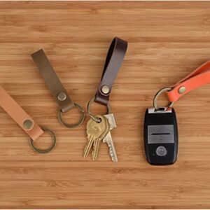 Zittop Leather Keychain POB Solid Metal Bronze Handcraft Key Ring Lanyard Handmade (Coffee colour)