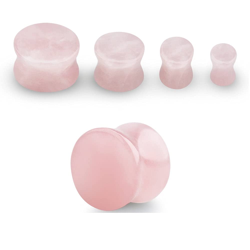 Pierced Owl Rose Quartz Natural Stone Double Flared Plugs, Sold as a Pair (18mm (11/16"))