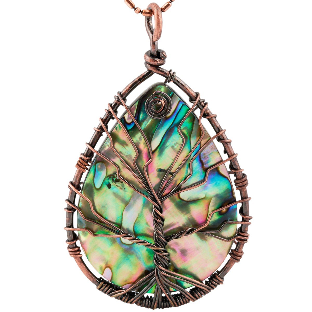 SUNYIK Teardrop Rainbow Abalone Shell Stone Pendant Necklace