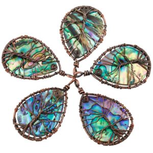 SUNYIK Teardrop Rainbow Abalone Shell Stone Pendant Necklace