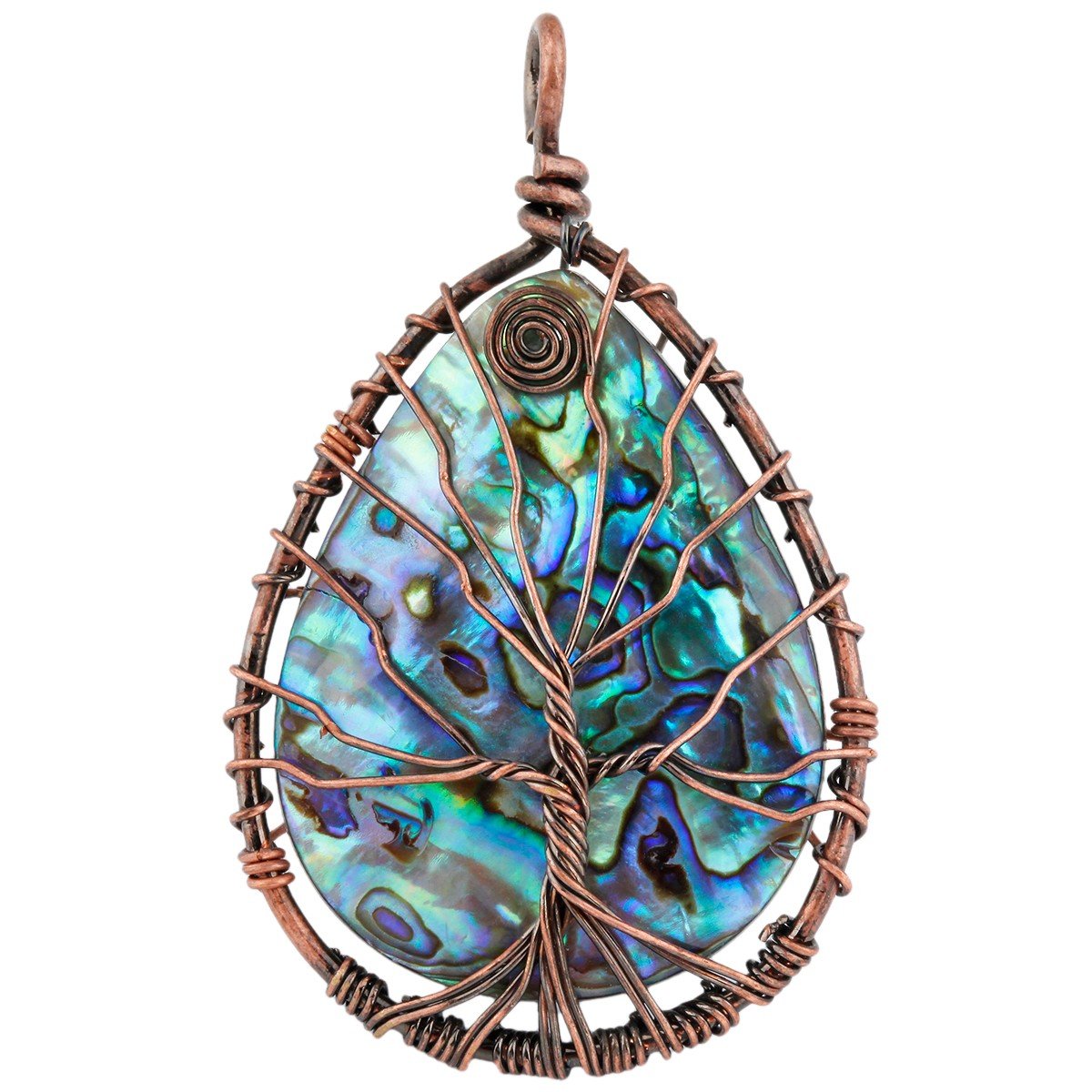 SUNYIK Teardrop Rainbow Abalone Shell Stone Pendant Necklace