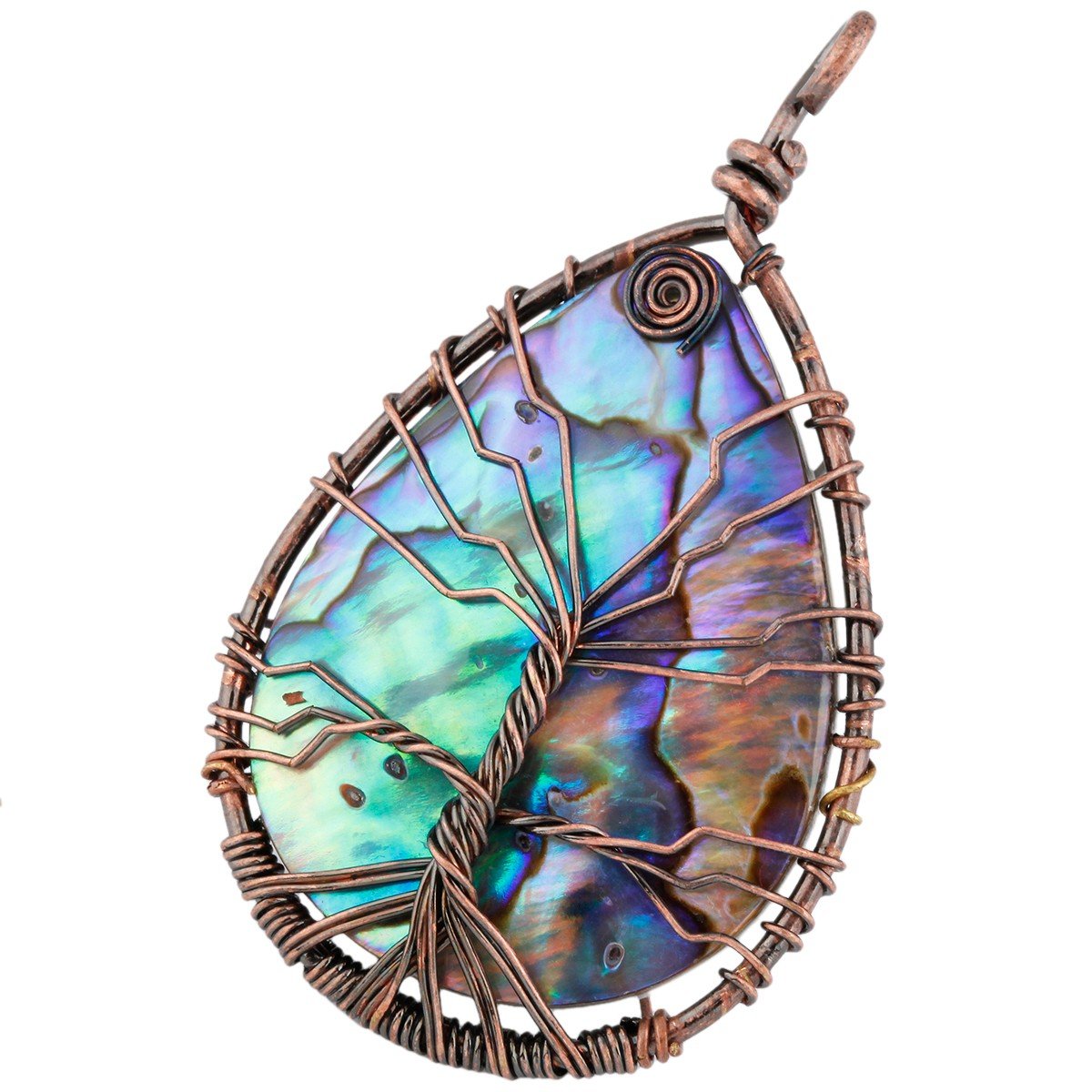 SUNYIK Teardrop Rainbow Abalone Shell Stone Pendant Necklace