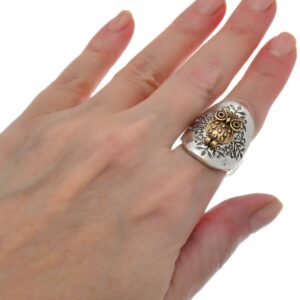 PammyJ Owl Two Toned Hammered Design Stretch Ring | Women's Fashion Ring Jewelry