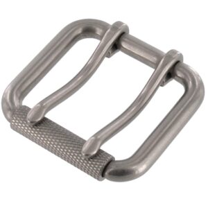 b7357 nickel matte, double prong roller buckle, w/textured roller, solid brass-ll, multiple sizes