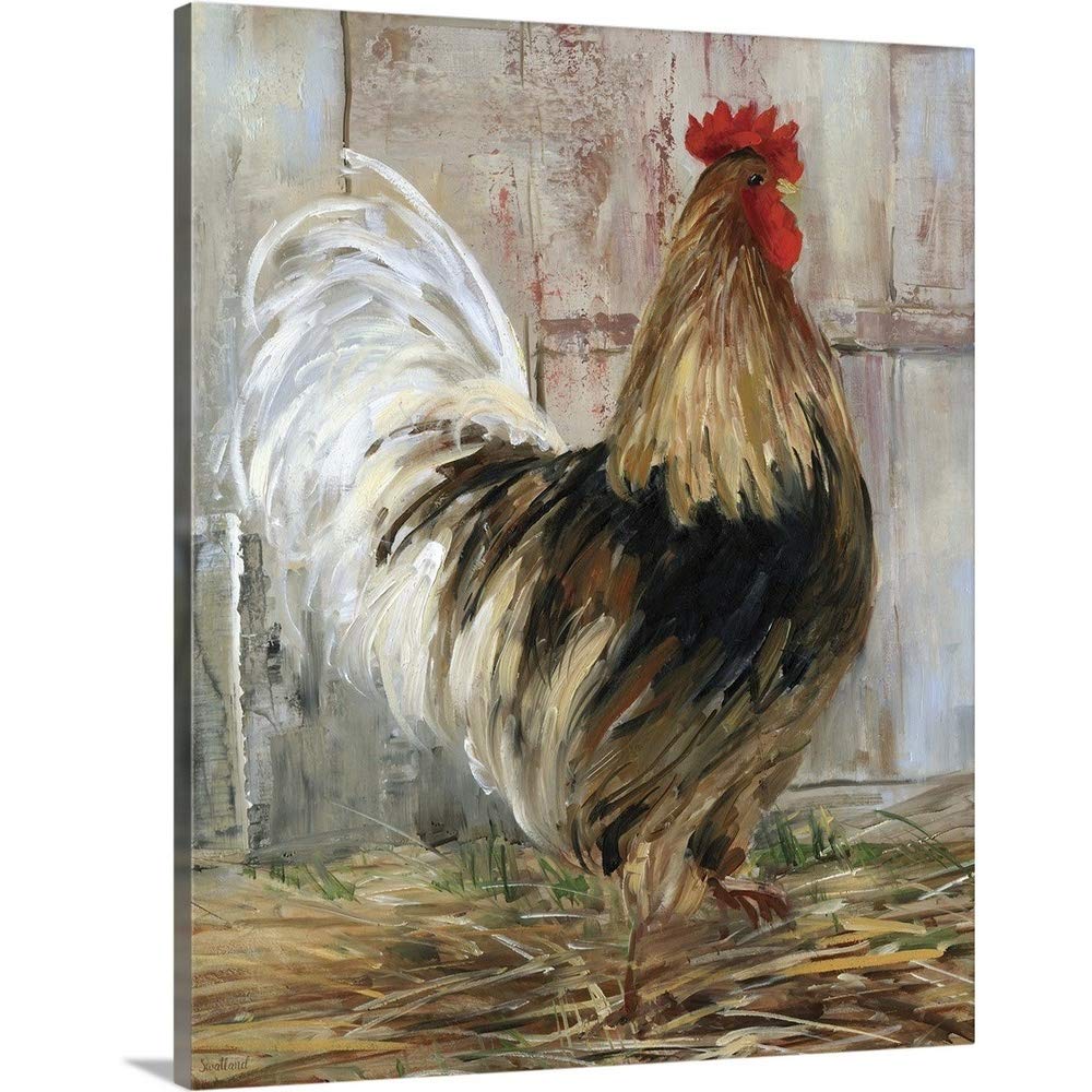 CANVAS ON DEMAND Farmhouse Rooster Canvas Wall Art Print by Sally Swatland, Farmhouse, Contemporary, Home Decor, Butterflies, Livestock Artwork, 16"x20"