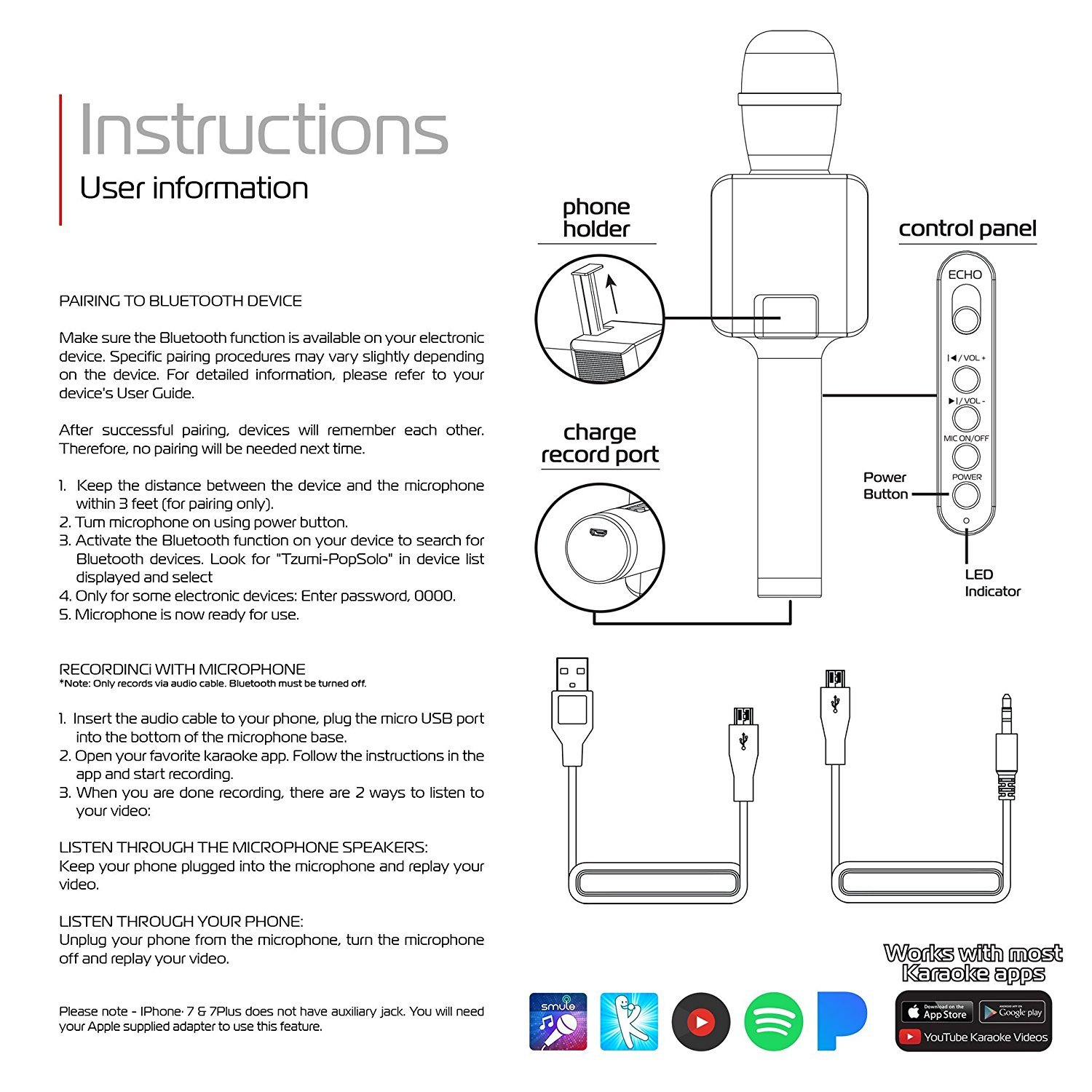 Tzumi PopSolo Professional Bluetooth Karaoke Microphone and Voice Mixer with Smartphone Holder – Great for Kids and Parties – Rose Gold