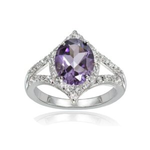 Lovve Sterling Silver Amethyst & White Topaz Oval Fashion Split Shank Ring, Size 10