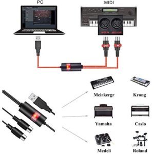 LiDiVi MIDI USB interface MIDI Cable Adapter with Input & Output Connecting, Piano Keyboard/Synthesizer for Editing & Recording Professional MIDI Adapter Cord with Windows/Mac for Studio Black (6.5Ft)