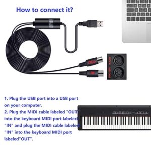 LiDiVi MIDI USB interface MIDI Cable Adapter with Input & Output Connecting, Piano Keyboard/Synthesizer for Editing & Recording Professional MIDI Adapter Cord with Windows/Mac for Studio Black (6.5Ft)