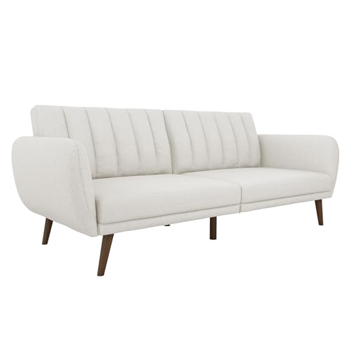 Novogratz Brittany Sofa Futon, Premium Linen Upholstery and Wooden Legs, Grey Linen