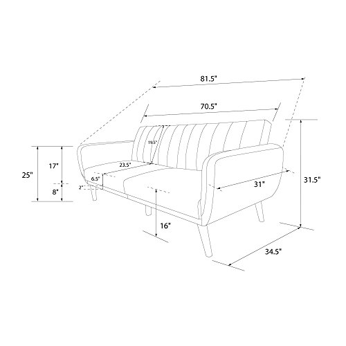 Novogratz Brittany Sofa Futon, Premium Linen Upholstery and Wooden Legs, Grey Linen