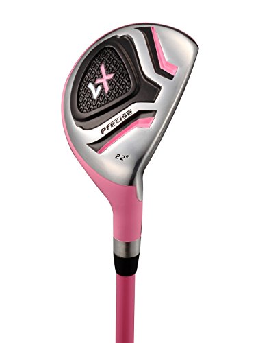 Distinctive Girls Pink Junior Golf Club Set for Age 6 to 8 ( Height 3'8" to 4'4" ), Left Handed Only, Set Includes: Driver, Hybrid Wood, 2 Irons, Putter, Bonus Stand Bag & 2 Headcovers