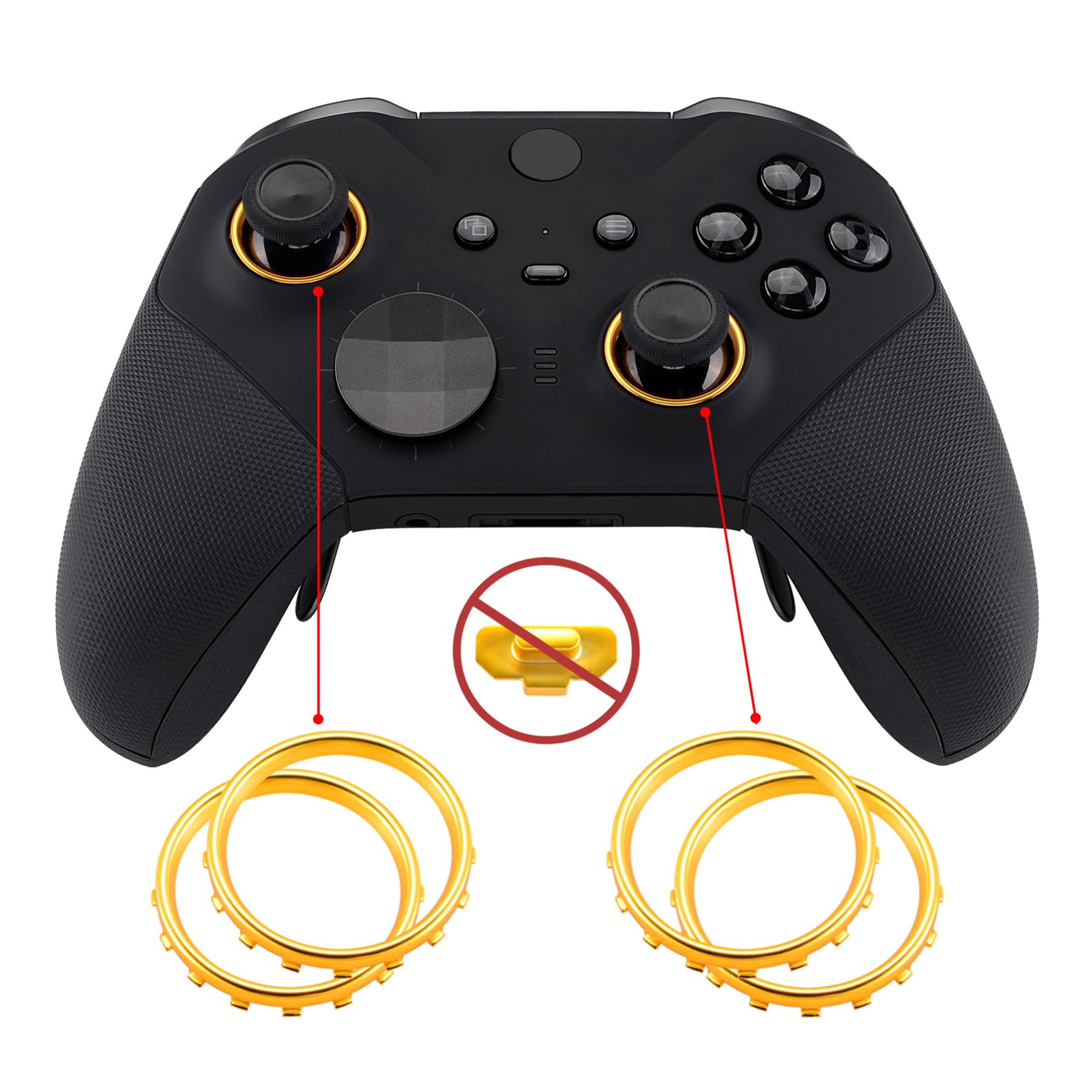 eXtremeRate Matte Chrome Gold Accent Rings Accessories for Xbox One Elite Controller, Replacement Parts Profile Switch Buttons for Xbox One Elite Controller (Model 1698) - Pack of 2