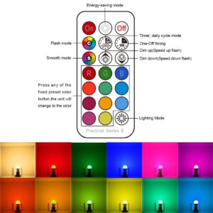 ILC Color Changing LED Light Bulbs, 70W Equivalent, 2700K Warm White A19 E26 Screw Edison Base RGBW Dimmable - 12 Color Choices - Timing Infrared Remote Control Included (2 Pack)