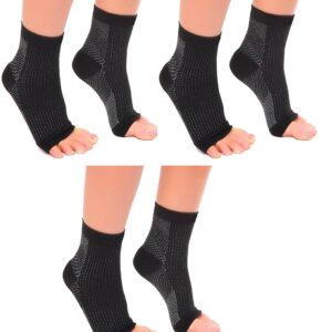 Bcurb Ankle Sleeve (3 Pair) Plantar Fasciitis for Men Women Foot Heel Arch Support Ankle Compression Socks Reduce Swelling Joint Pain Injury Recovery Achilles Tendon (Black,"Large/X-Large")