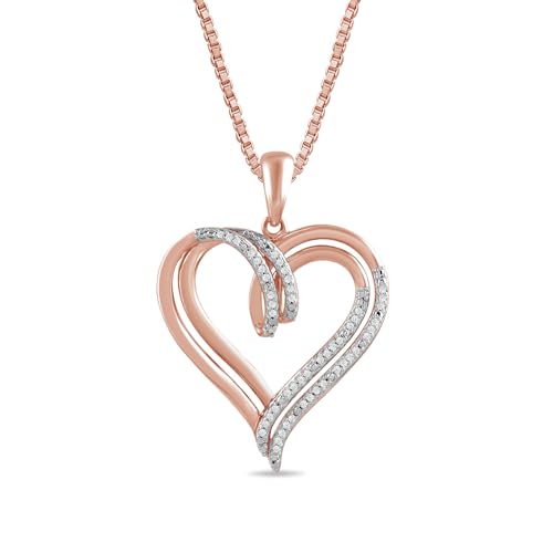 Amazon Essentials womens 14k Rose Gold over Sterling Silver Diamond Double Heart Pendant Necklace (1/10 cttw),18", (previously Amazon Collection)