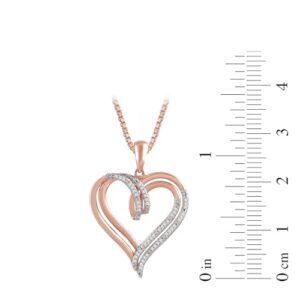 Amazon Essentials womens 14k Rose Gold over Sterling Silver Diamond Double Heart Pendant Necklace (1/10 cttw),18", (previously Amazon Collection)