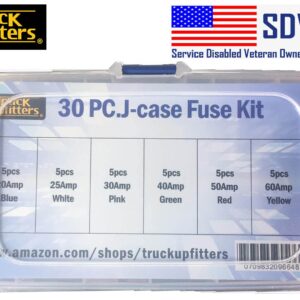 Truck Upfitters 30 pc Automotive Low Profile JCASE Compatible Box Shaped Fuse Kit for Foreign and Domestic Pickup Trucks, Cars and SUVs. Comes with Carrying case & 20, 25, 30, 40, 50, & 60 amp fuses!