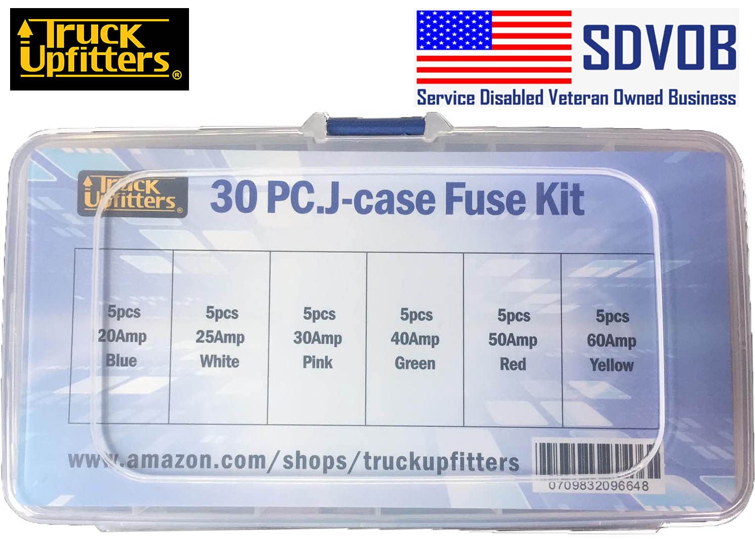 Truck Upfitters 30 pc Automotive Low Profile JCASE Compatible Box Shaped Fuse Kit for Foreign and Domestic Pickup Trucks, Cars and SUVs. Comes with Carrying case & 20, 25, 30, 40, 50, & 60 amp fuses!