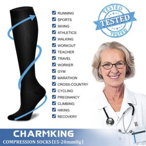 CHARMKING Compression Socks for Women & Men (8 Pairs) 15-20 mmHg Graduated Copper Support Socks are Best for Pregnant, Nurses - Boost Performance, Circulation, Knee High & Wide Calf (L/XL, Multi 01)