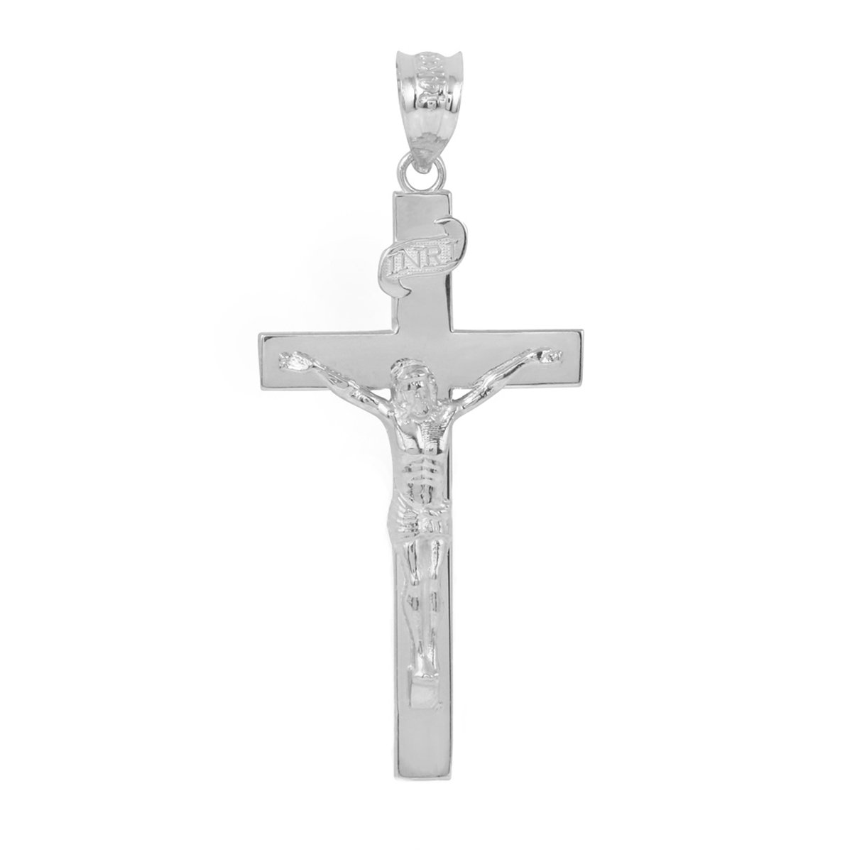 Religious Jewelry Solid 925 Sterling Silver Cross INRI Crucifix Charm Pendant (1.60")