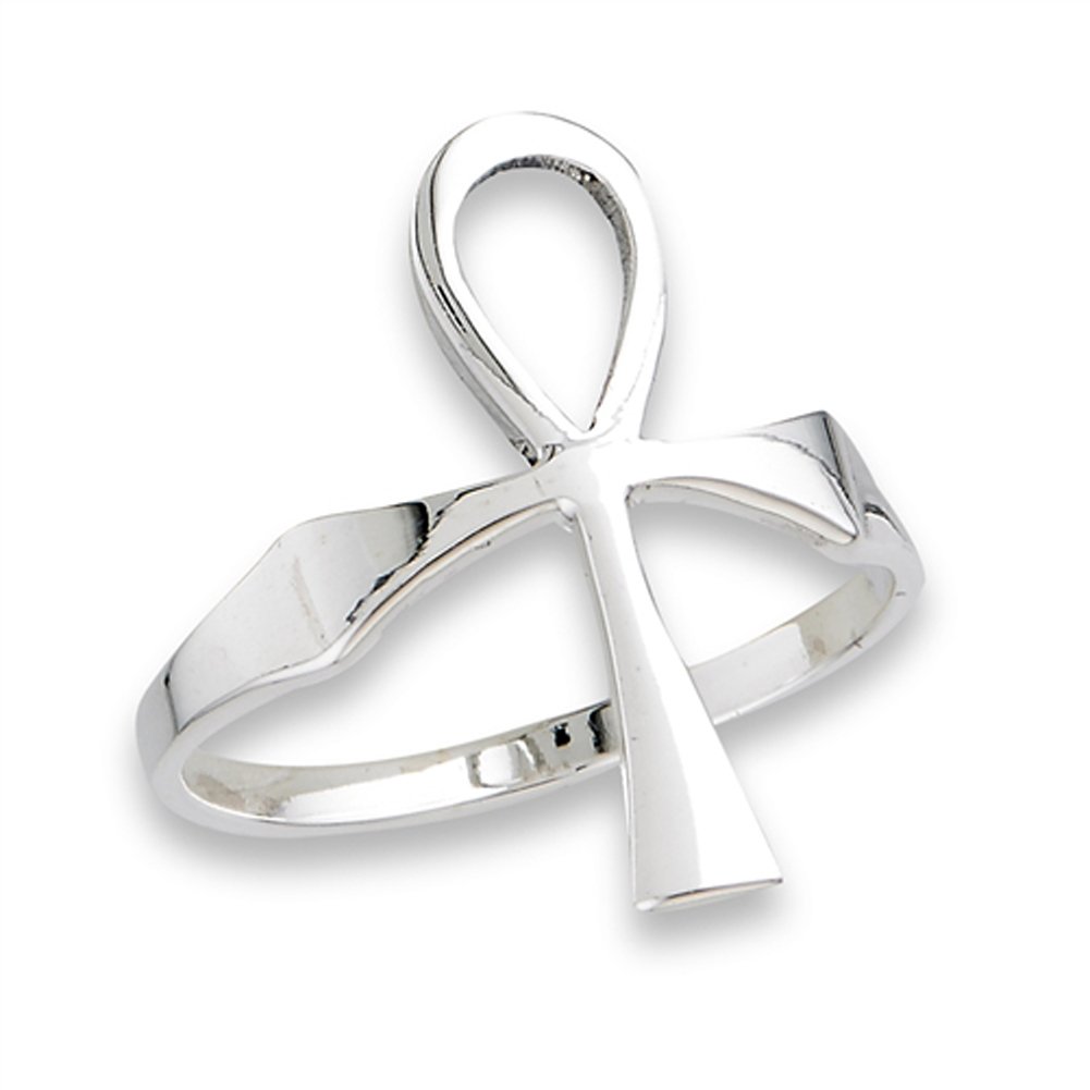 High Polish Ankh Cross Ring New .925 Sterling Silver Band Size 9