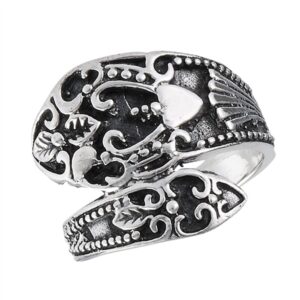 oxidized vintage filigree heart spoon ring sterling silver thumb band size 8