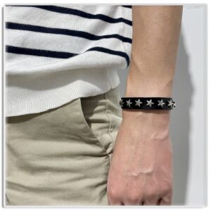 Xusamss Hip Hop Alloy Star Wristband Leather Cuff Bracelet,7.5inches