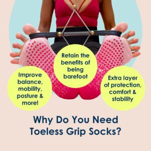 Tucketts Allegro Toeless Non-Slip Grip Socks - Anti Skid Yoga, Barre, Pilates, Home & Leisure, Pedicure - S/M - 1 pair Solid Grey Dot