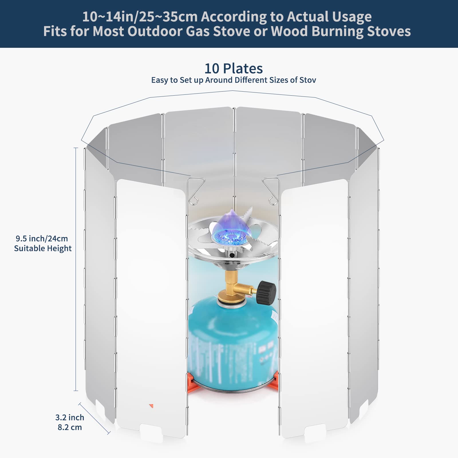 SOLEADER Tall Stove Windscreen-Gas Burner Windshield- Utralight Compact Folding 10 Plates for Camp Backpacking Hiking